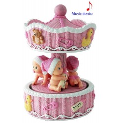 5T. Carrusel «Tiovivo bebés» rosa. Figura decorativa con música y movimiento