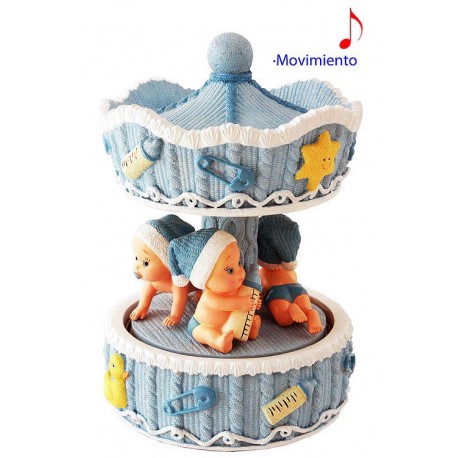 5T. Carrusel «Tiovivo bebés» azul. Figura decorativa con música y movimiento