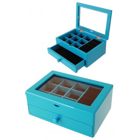 1T. Blue wood jeweler with 1 drawer