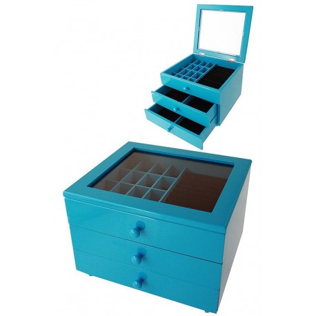 1T. Big blue wood jeweler with 2 drawers
