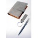 1T. Ivory faux leather set of ballpen/keychain and notebook