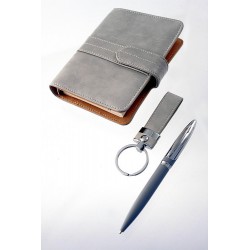 1T. Ivory faux leather set of ballpen/keychain and notebook
