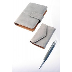 1T. Ivory faux leather set of ballpen/cardholder and notebook