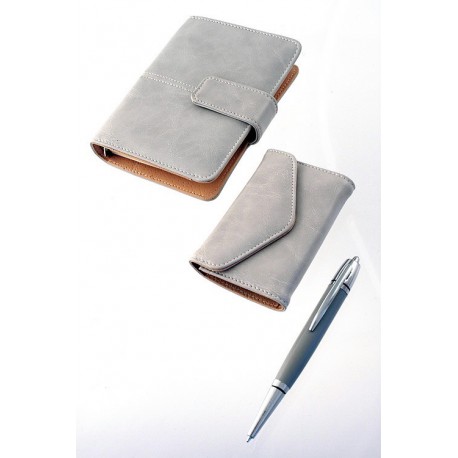 1T. Ivory faux leather set of ballpen/cardholder and notebook