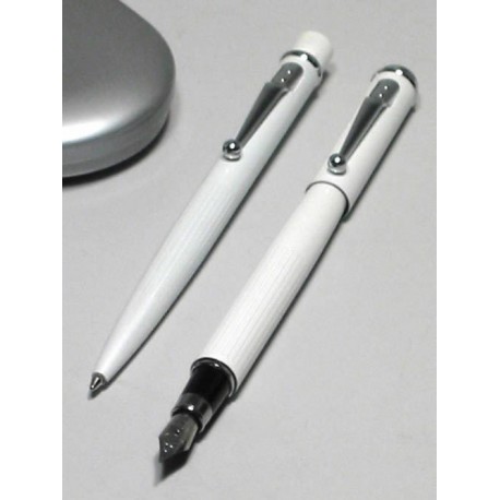 5T. Silvered Pen/Ball Pen Set Mod. Bp/Fp 520 With Case 31