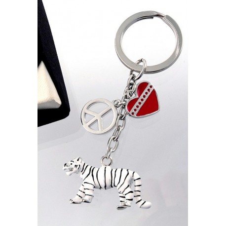 5T. Metalliec white tiger keychain with case