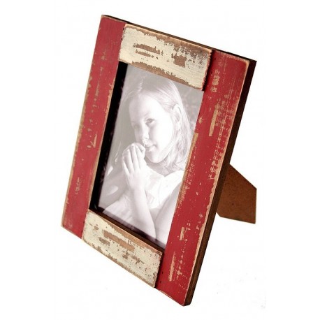 1T. Portafotos de madera rojo/blanco acabado rústico