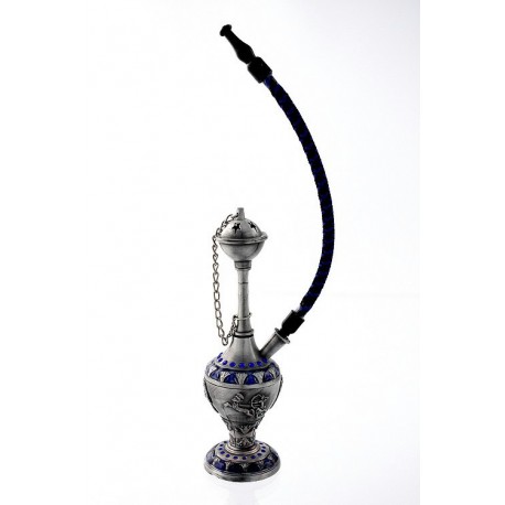 5T. Shisha (pipa de agua) color plata/azul con motivos egipcios