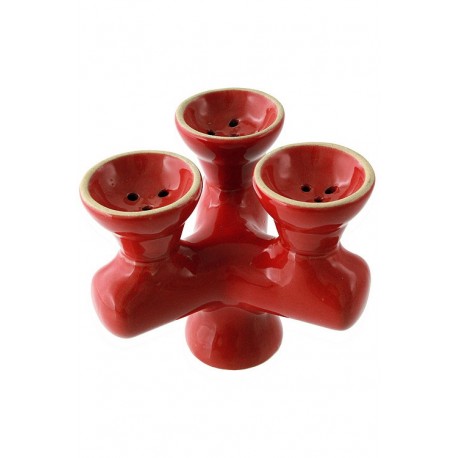 1T. Cazoleta triple de cerámica color rojo