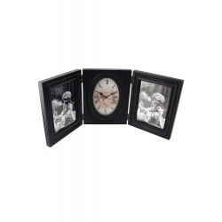 1T. Black aged clock with double photo frame