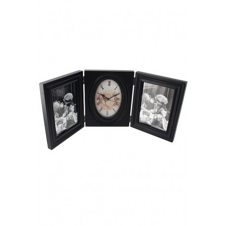 1T. Black aged clock with double photo frame