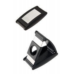 5T. Black plastic folding cigar cutter with writable surface