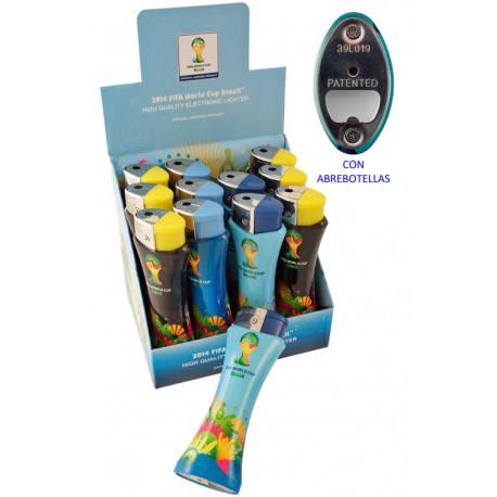 4T. Display with 12 piezo giant lighters. Licensing brand «FIFA World Cup Brazil 2014» with open bottles