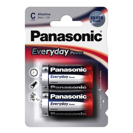 3T. Blister 2 Alkaline Batteries Size L - 1,5V C Panasonic Everyday LR14