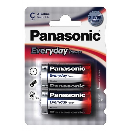 3T. Blister con 2 pilas alcalinas Size L - 1,5V C Panasonic Everyday LR14