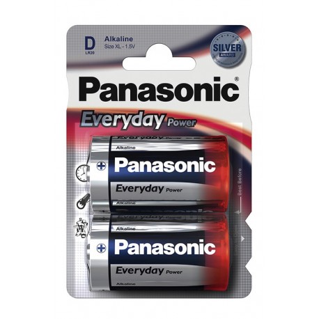 3T. Blister 2 Alkaline Batteries Size XL - 1,5V D Panasonic Everyday LR20