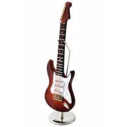 5T. Guitarra eléctrica decorativa marrón/blanca. Miniatura en madera. Con estuche y soporte