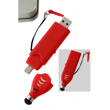 5T. USB 4 Gb + puntero táctil + micro puerto para Android «3 en 1» rojo en caja metal