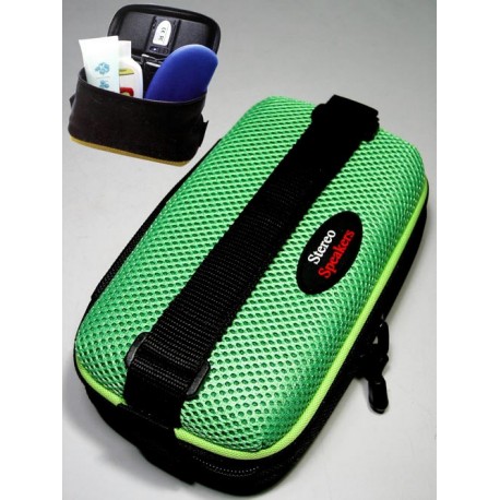 1T. Portatodo con altavoces stereo modelo neceser negro/verde para bicicleta (textil con armazón)