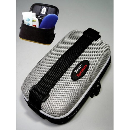 1T. Portatodo con altavoces stereo modelo neceser negro/gris para bicicleta (textil con armazón)