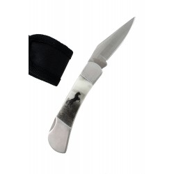 1T. 6 cm Navaja decorada «Caballo» con funda textil negra