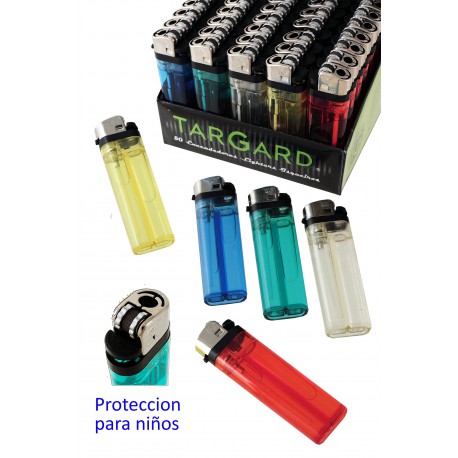 4T. Expositor con 50 encendedores «TG Tar Gard» modelo Vs1 transparentes