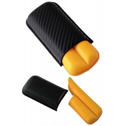 3T. Leather cigar case «R-2 D.C.» carbon/yellow colour. For 2 cigars.