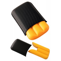 3T. Leather cigar case «R-3 D.C.» Carbon/yellow colour. For 3 cigars.