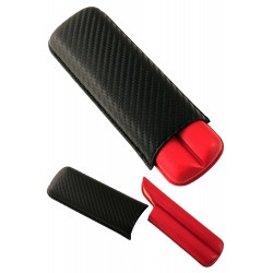3T. Leather cigar case «S-2 D.C.» Carbon/red colour. For 2 cigars.