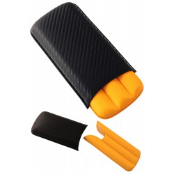 3T. Leather cigar case «S-3 D.C.» Carbon/yellow colour. For 3 cigars.