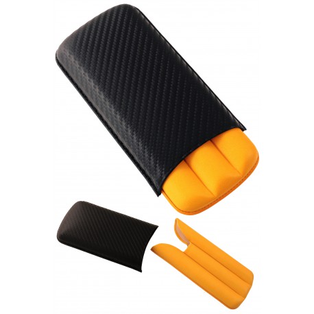 3T. Leather cigar case «S-3 D.C.» Carbon/yellow colour. For 3 cigars.