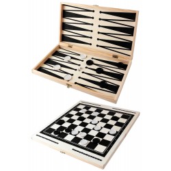 1T. Juego plegable 2 en 1 en madera (Damas y backgammon)