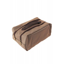 5T. Brown toilet-case in acrylic fabric with two zippers