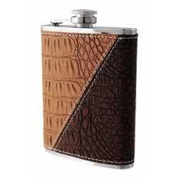 1T. 8 oz. Metallic  flask in simile leather two brown colours
