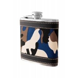 1T. 6 oz. Metallic flask of camouflage in leather simile