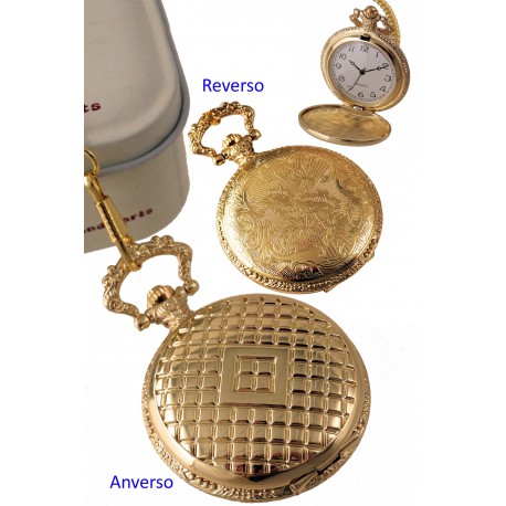 1T. Pocket watch in golden metal with diamonds and floral pattern. With  metal case