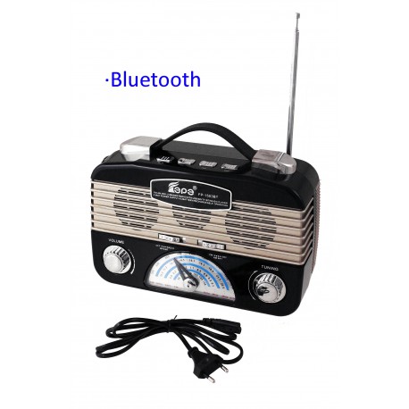 1T. Radio retro negra multibanda recargable con linterna de leds orientable.