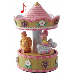 5T. Carrusel «Tiovivo bebés» rosa. Figura decorativa con música y movimiento