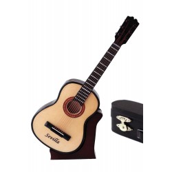 1T. Guitarra española «SEVILLA» miniatura en madera. Con estuche y soporte