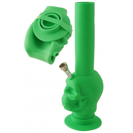 4T. 27 cm. Bong plegable verde de silicona sanitaria «Skull»
