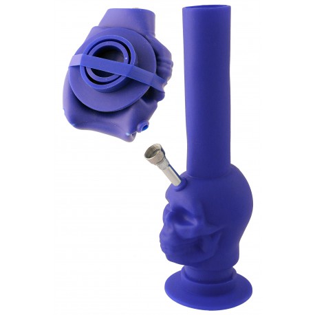 4T. 27 cm. Folding bong blue of medical silicone «Skull»