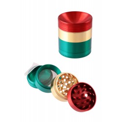 1T. Ø4 cm. Metallic tricolour grinder with concave cover and 4 parts