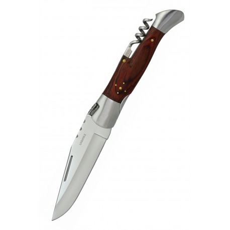 3T. 10 cm Pocket knife with corkscrew LAGUIOLE «ALBAINOX» with red mikarta handle and aluminium bolster