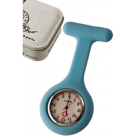 1T. Reloj de colgar en silicona azul con imperdible «Nurse». En estuche metálico.