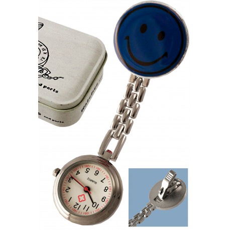 1T. Reloj de colgar azul «Smile» metálico con pinza. En estuche metálico.