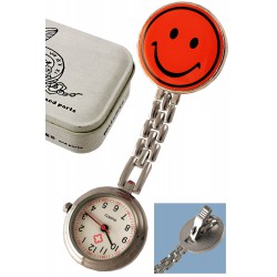 1T. Reloj de colgar naranja «Smile» metálico con pinza. En estuche metálico.