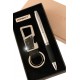 1T. Estuche con bolígrafo y llavero abrebotellas/linterna metálico color gun metal