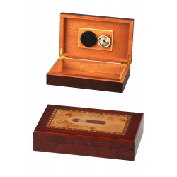 3T. Humidor with hygrometer and humidifier burl wood «Cigar» intarsia finished.