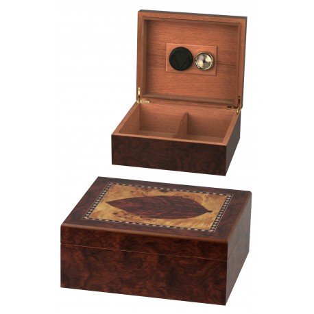 3T. Humidor with magnetic hygrometer and humidifier «Leaf» design intarsia finished