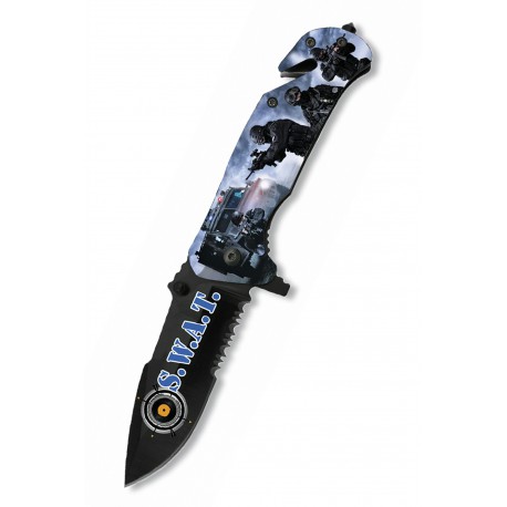 3T. 8.2 cm Pocket knife «ALBAINOX» FOS 3D Photo printingSWAT with aluminium handle and stainless steel blade
